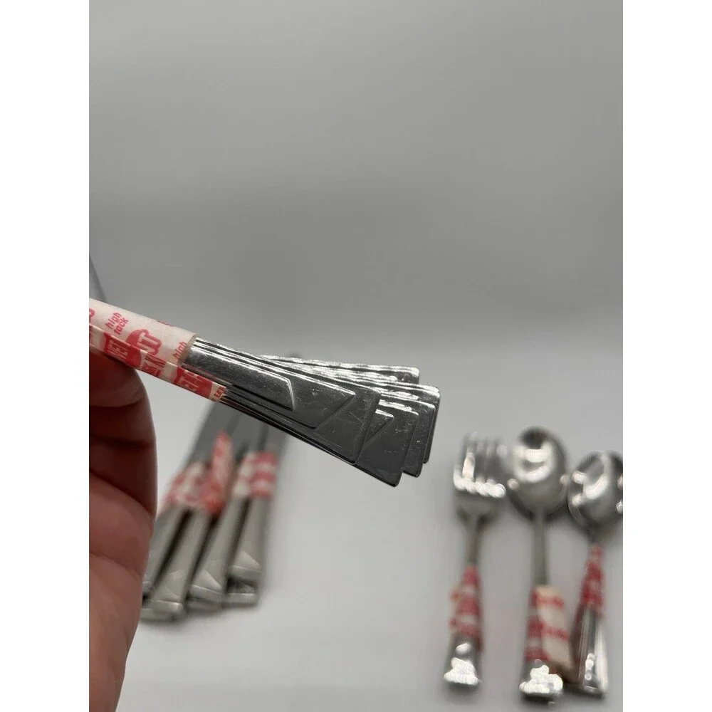 Vtg 36 PC Oneida Flatware Set Ledges Stainless Geometric Fork Knife Spoon MCM